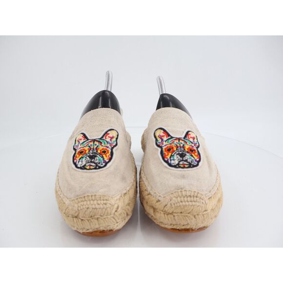 Soludos Frenchie Canvas Espadrille 9 Beige Platform Smoking Slipper Flats - Picture 2 of 11